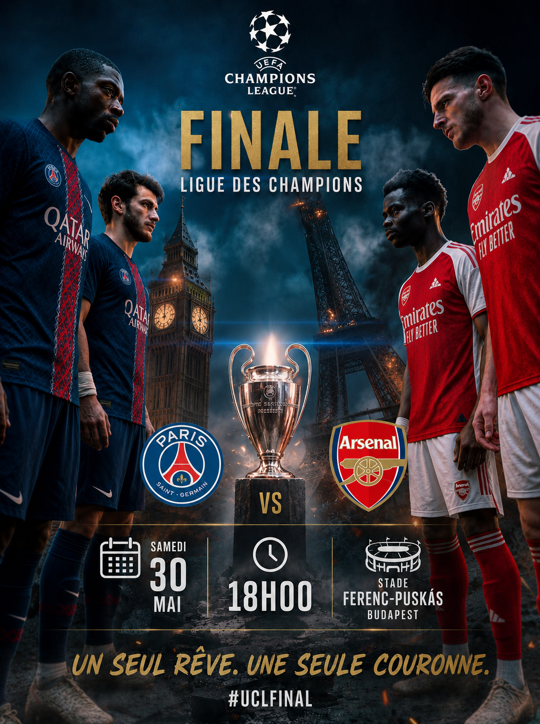 Affiche finale Ligue des Champions PSG vs Arsenal